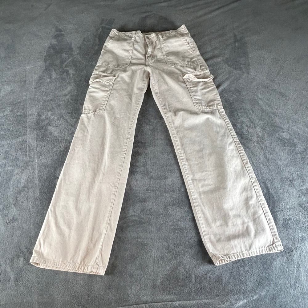 Zara Womens Khaki Beige Wide Leg Cargo Pants Size 4 Utility Mid Rise 5520/65/626